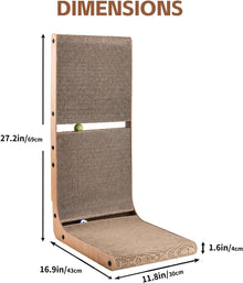 AUSCAT Cardboard Cat Scratcher, Vertical Scratching Board for Indoor Cats, 27.2 Inch/69 cm L Shaped Cat Scratchers with Two Build-In Toy Balls