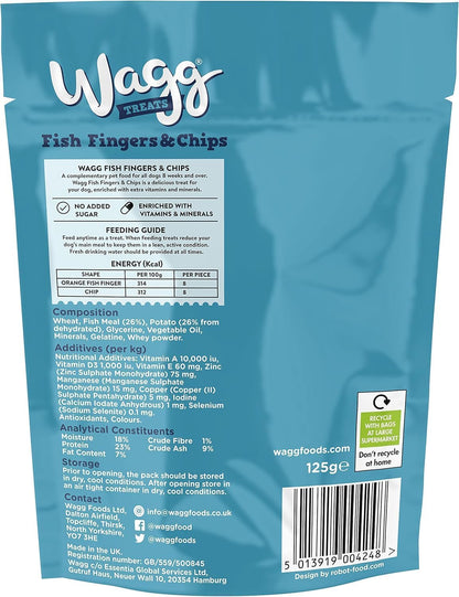 Wagg Fish Finger & Chips Tasty Bites Fish & Potato Dog Treats 125g (Pack of 7) - Oven Baked