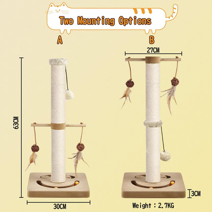 AUSCAT Cat Scratching Post with Multiple Interactive Toys, Vertical Sisal Cat Scratcher for Indoor Cats and Kittens- 63 cm 25 inches Beige