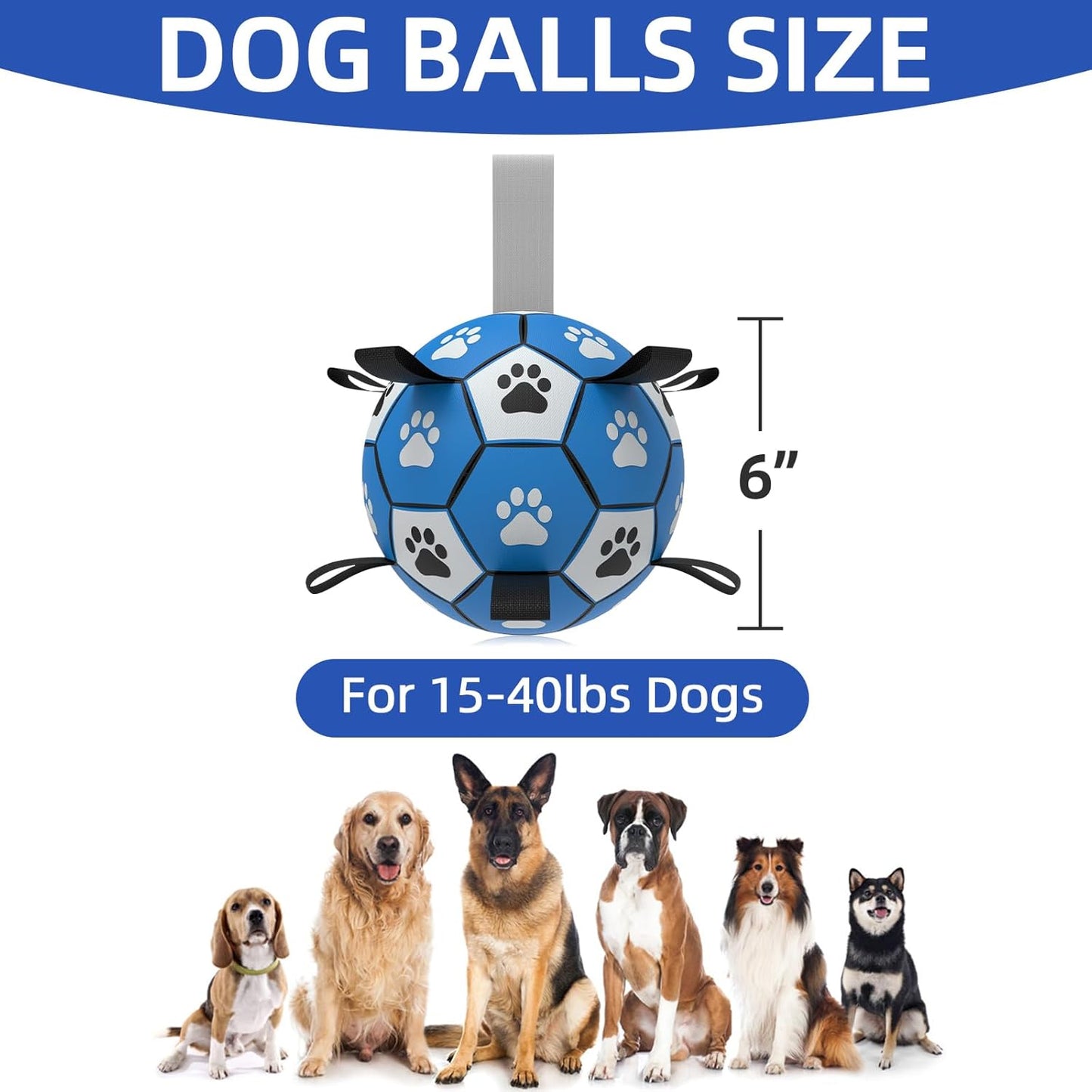 HETOO Interactive Dog Football Toys with Webbing, Durable Dog Water Balls for Small Medium Breed, Indoor & Outdoor Blue Gray (6 Inch)