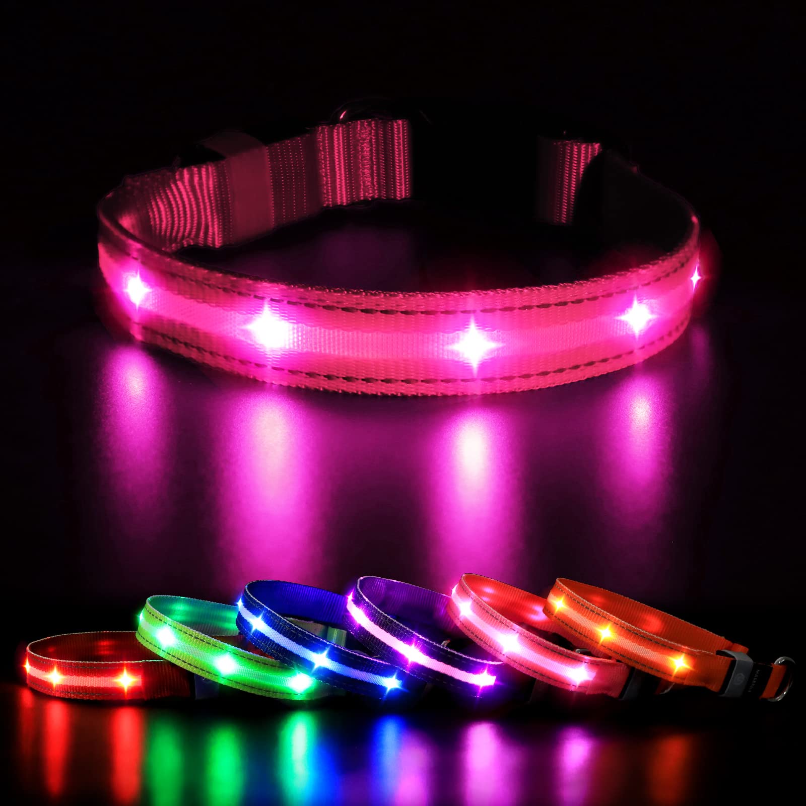 MASBRILL Luminous Dog Collar, LED Rechargeable and Waterproof Dog Collar, 3 Glowing Modes and Adjustable Size Suitable for Small Large Dogs (Blue, M)