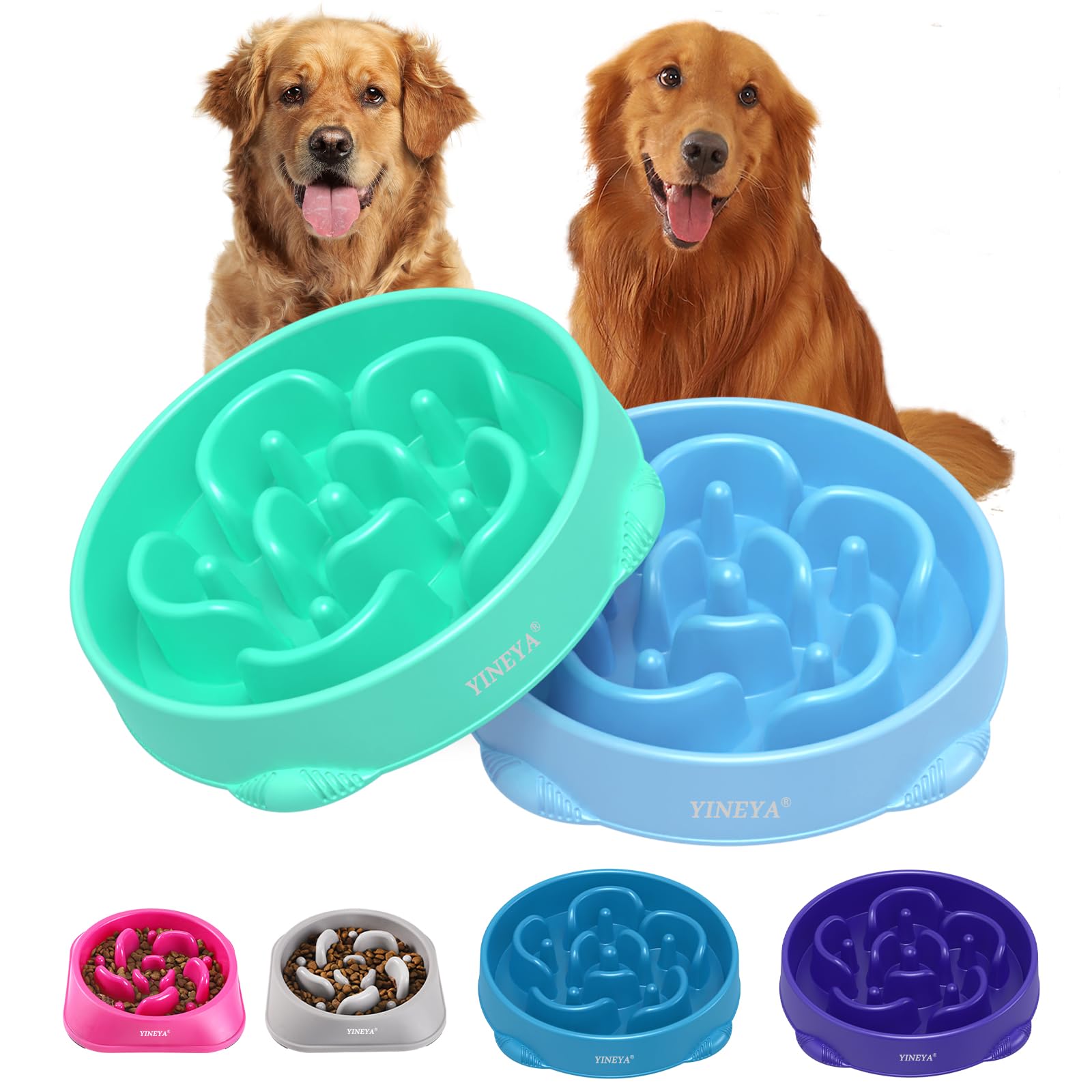 YINEYA 4 Cups Slow Feeder Dog Bowls Large Breed, Anti-Choking Pet Supplies, Maze Dog Food Bowl, Puzzle FeederThat Slow Down Eating