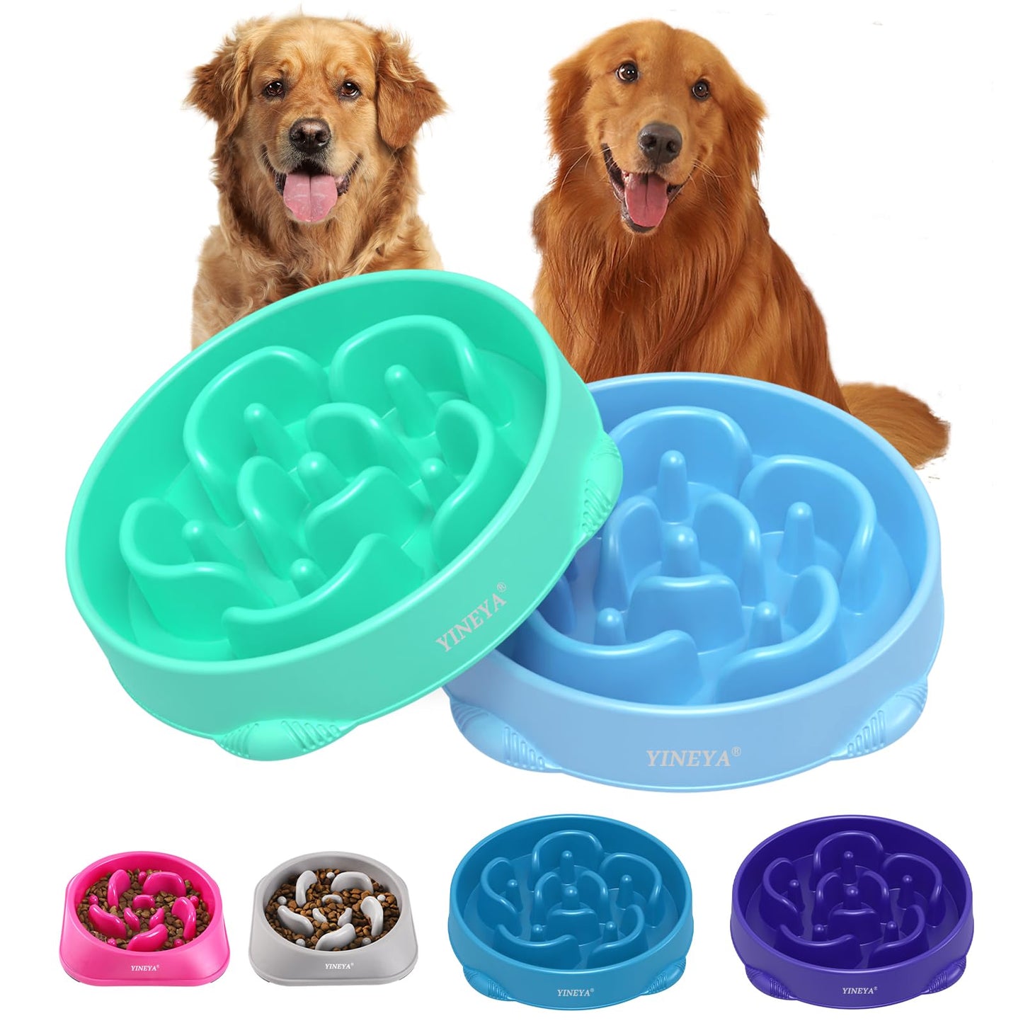 YINEYA 4 Cups Slow Feeder Dog Bowls Large Breed, Anti-Choking Pet Supplies, Maze Dog Food Bowl, Puzzle Feeder That Slow Down Eating