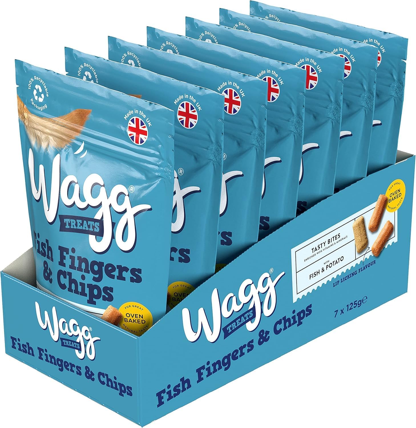 Wagg Fish Finger & Chips Tasty Bites Fish & Potato Dog Treats 125g (Pack of 7) - Oven Baked