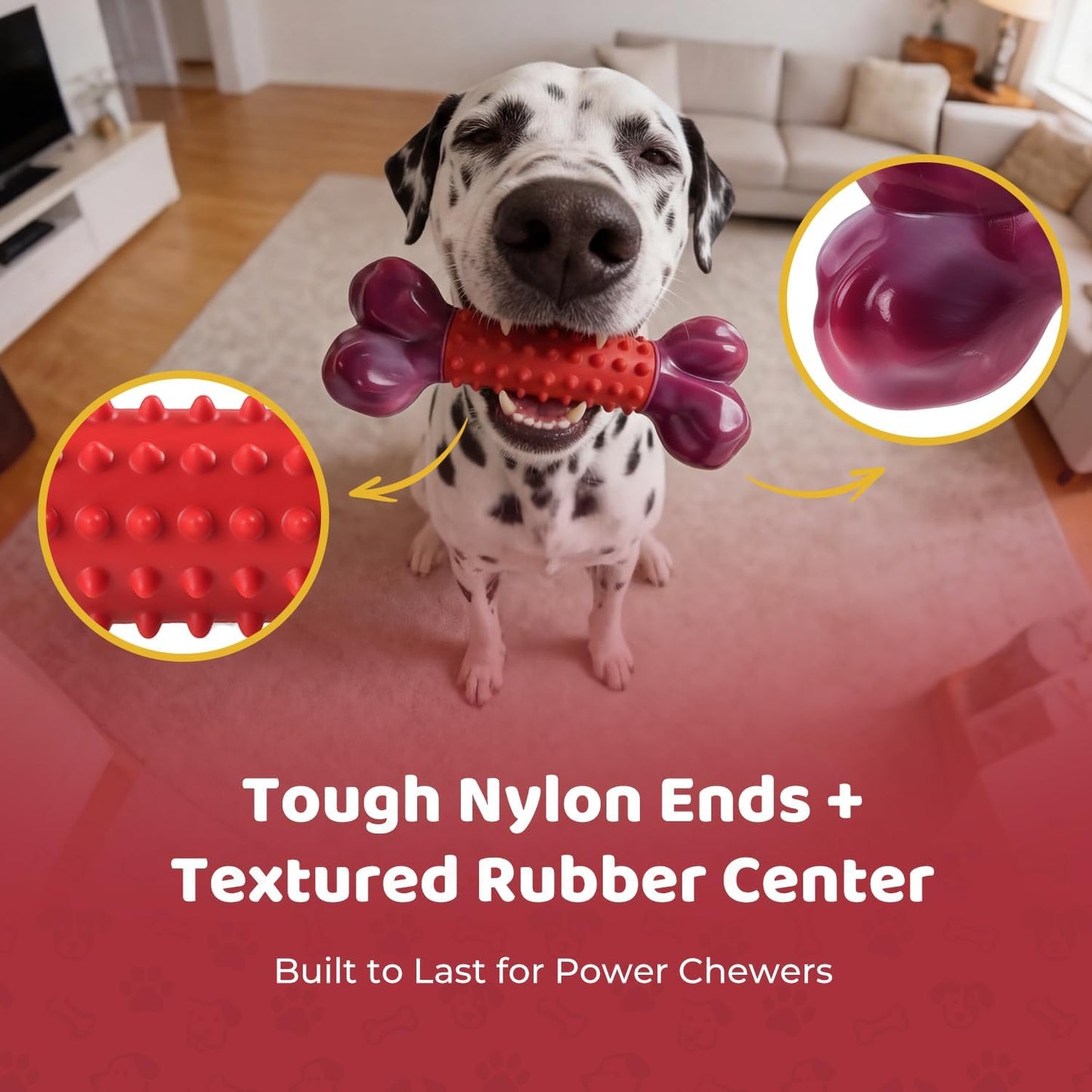 Tough Dog Toys for Medium Large Dogs: Almost Indestructible Dog Toys for Aggressive Chewers, Dog Chew Toys for Teething, Strong Dog Toys for Boredom Hard Nylon & Natural Rubber, Beef Flavour