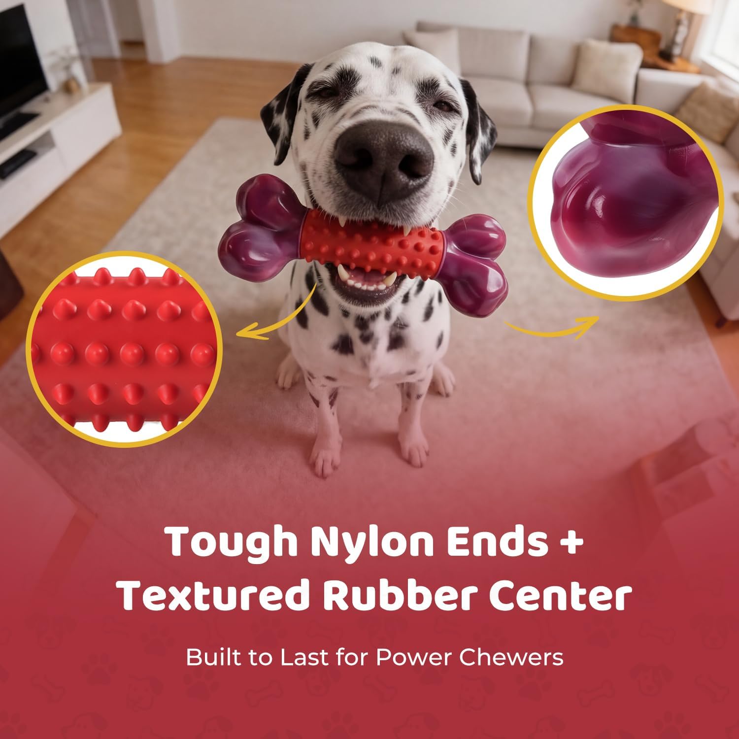 Tough Dog Toys for Medium Large Dogs: Almost Indestructible Dog Toys for Aggressive Chewers, Dog Chew Toys for Teething, Strong Dog Toys for Boredom Hard Nylon & Natural Rubber, Beef Flavour
