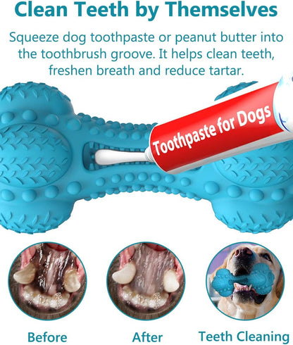 SCHITEC Dog Chew Toy, Indestructible Tough Squeaky Pet Chew Toy for Aggressive Chewers, Durable Natural Rubber Bone with Toothbrush, Large Medium Breed Teeth Cleaning Care