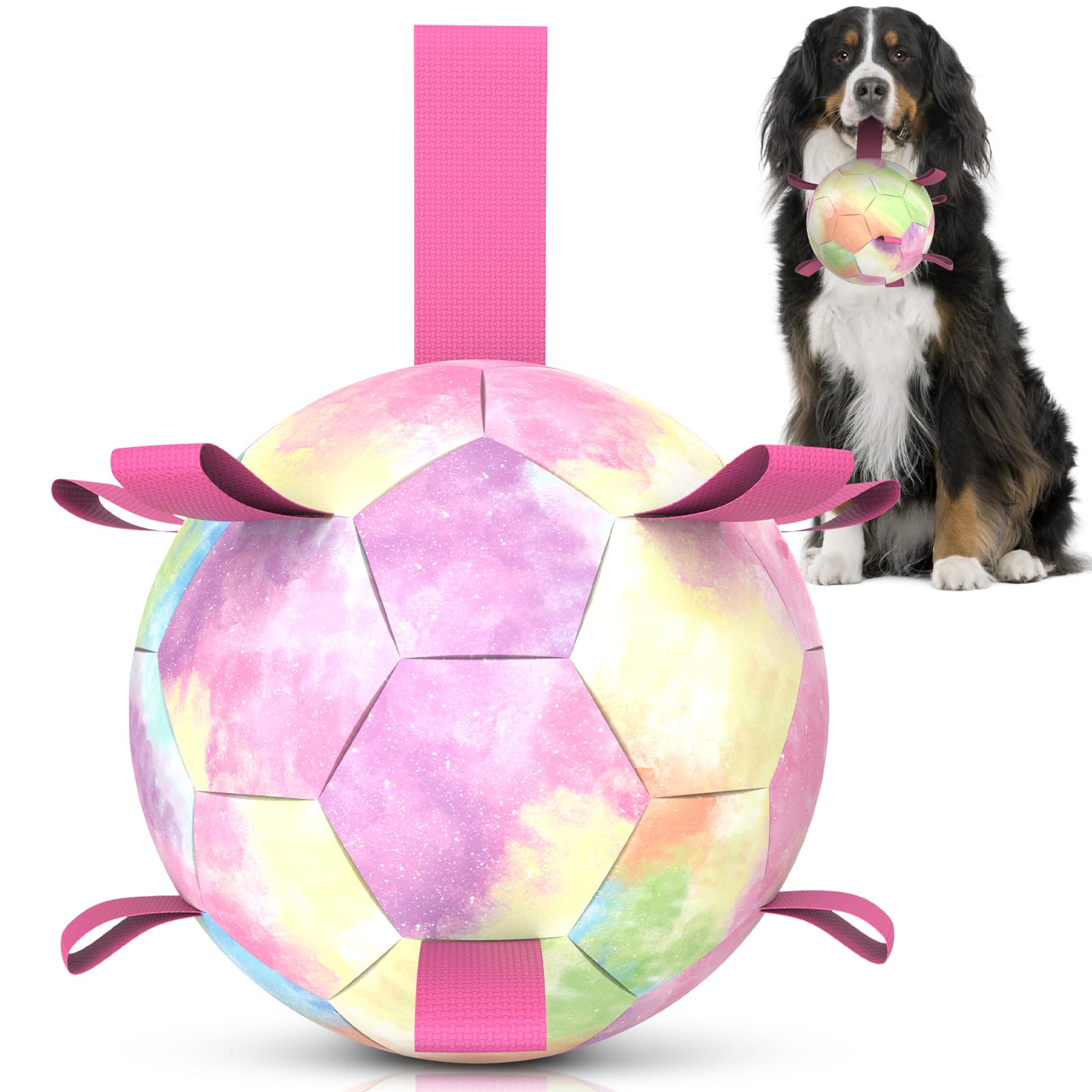 HETOO Interactive Dog Football Toys with Webbing, Durable Dog Water Balls for Small Medium Breed, Indoor & Outdoor Blue Gray (6 Inch)