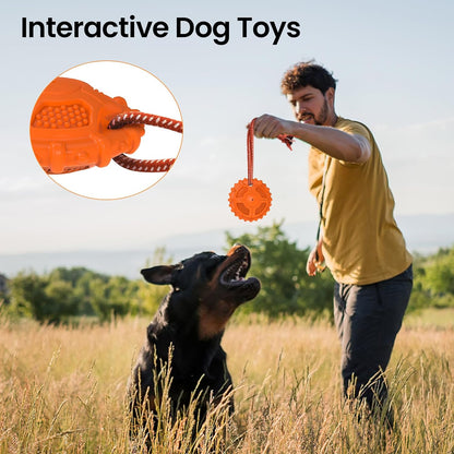 MASBRILL Dog Toys Indestructible, Squeaky Chew Toy for Aggressive Chewer, Tough Pet Toys for Boredom Small Medium Large Breeds, Milk Flavor Interactive Dog Teething for Birthday Present,Orange