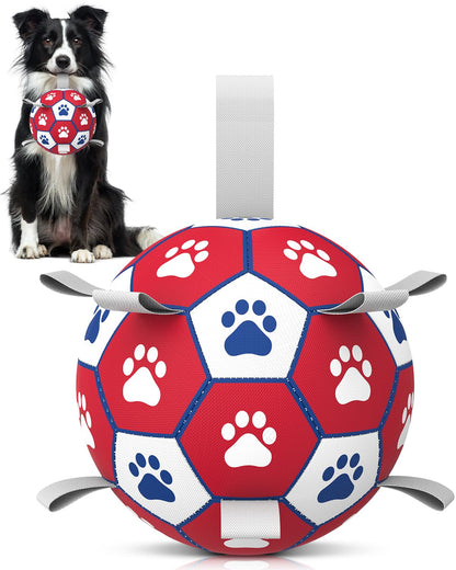 HETOO Dog Soccer Ball with Straps, Puppy Balls for Small Medium, Puppy Birthday Gifts, Dog Water Toy - Rainbow (6 Inch)