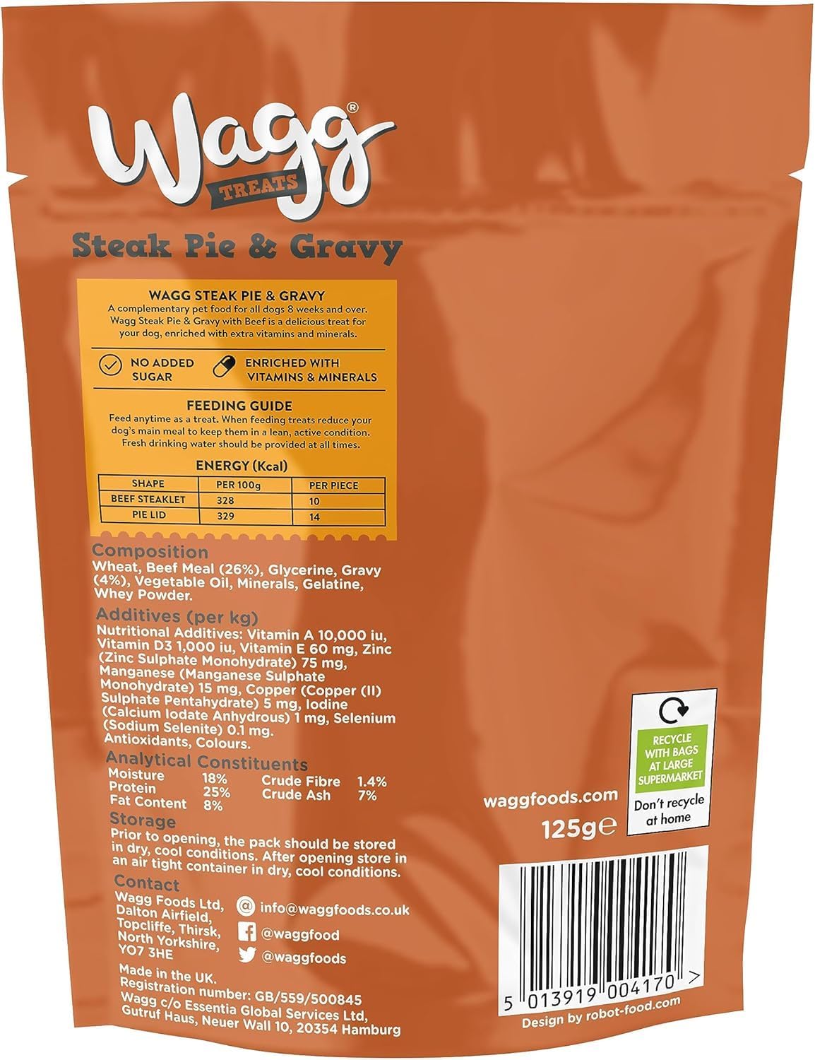 Wagg Steak Pie Tasty Bites Beef & Gravy Dog Treats 125g (Pack of 7) - Oven Baked