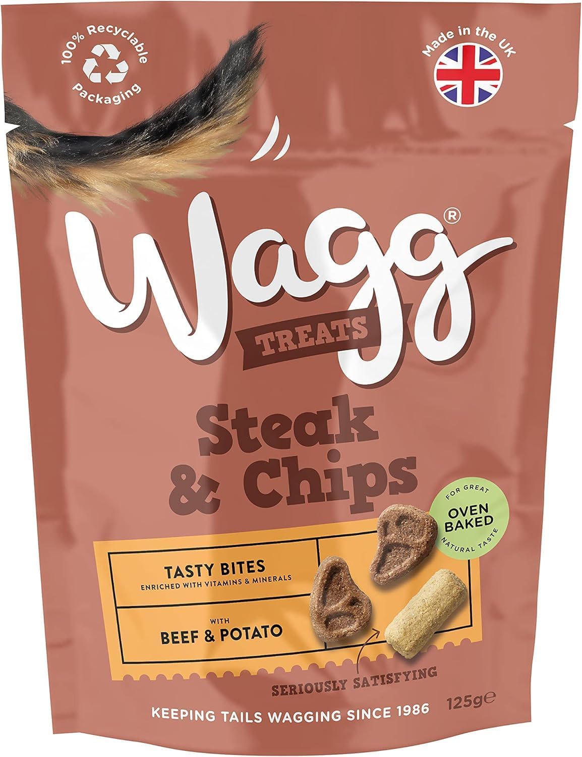 Wagg Steak & Chips Tasty Bites Beef & Potato Dog Treats 125g (Pack of 7) - Oven Baked