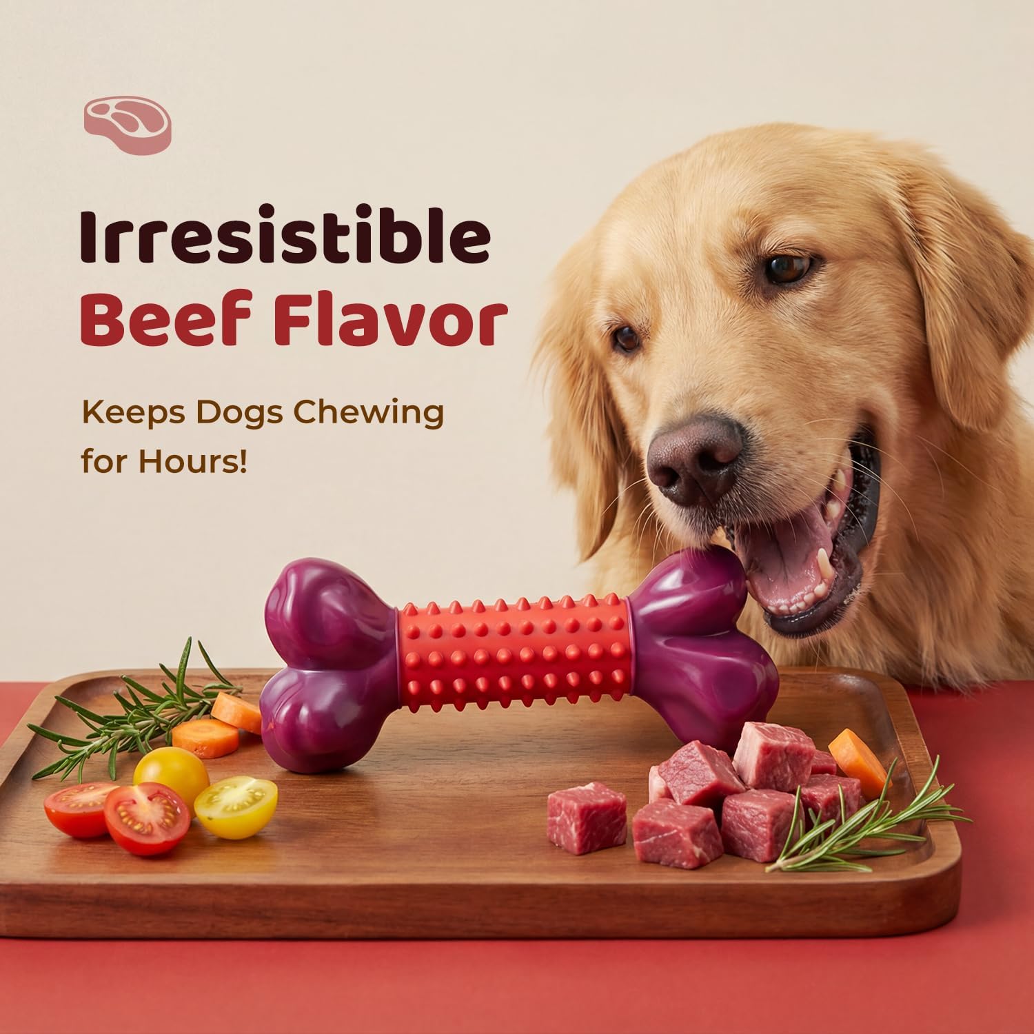 Tough Dog Toys for Medium Large Dogs: Almost Indestructible Dog Toys for Aggressive Chewers, Dog Chew Toys for Teething, Strong Dog Toys for Boredom Hard Nylon & Natural Rubber, Beef Flavour