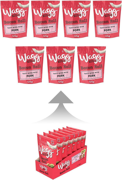 Wagg Bacon Roll Tasty Bites Pork Dog Treats 125g (Pack of 7) - Oven Baked