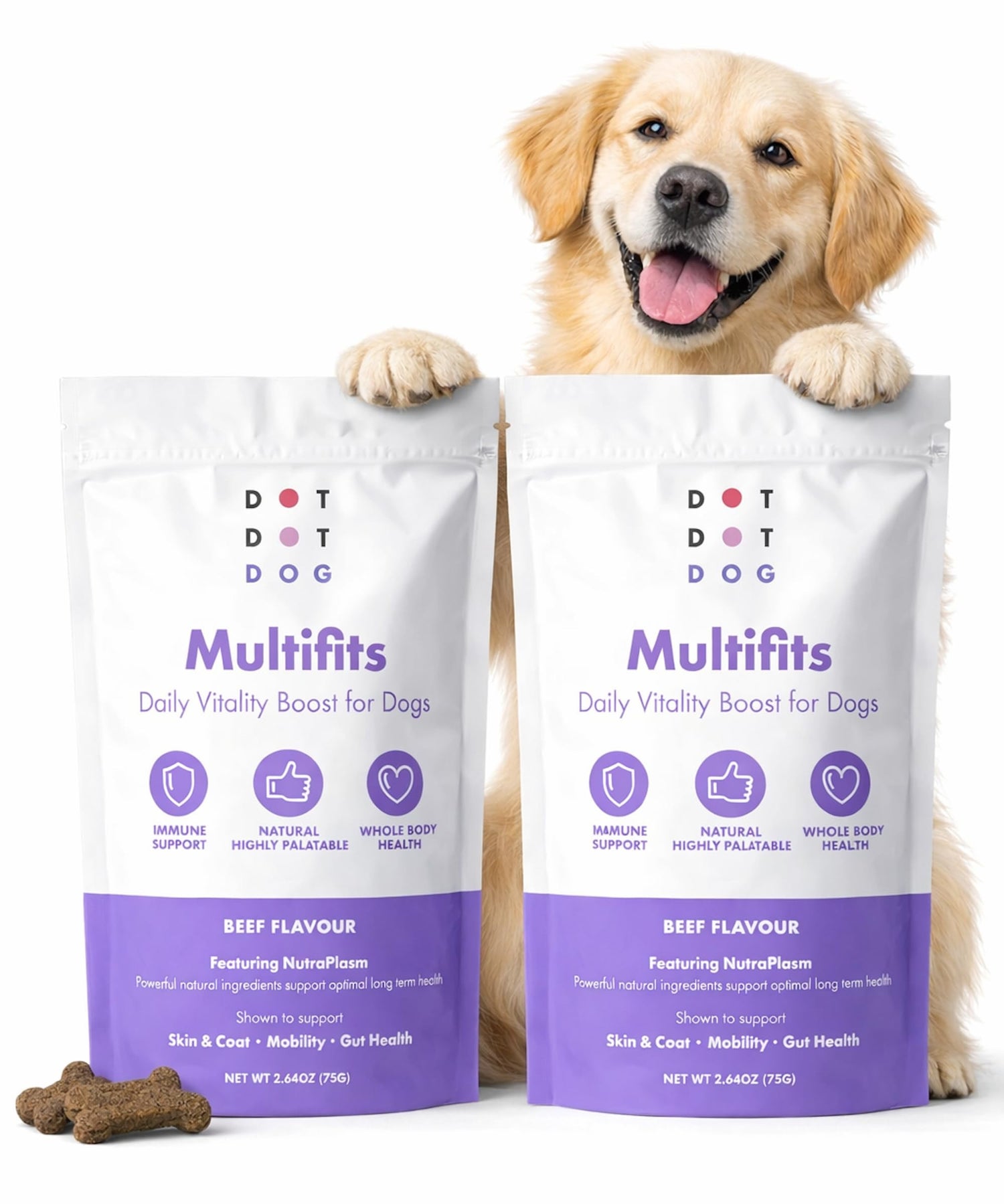 Multifit Mini Bones for Dogs (60 Pack) - Plasma Superfood Dog Supplements - Vet Endorsed Daily Dog Vitamins Biscuit for Immunity, Gut & Calm Behaviour - Collagen for Skin, Coat & Joints