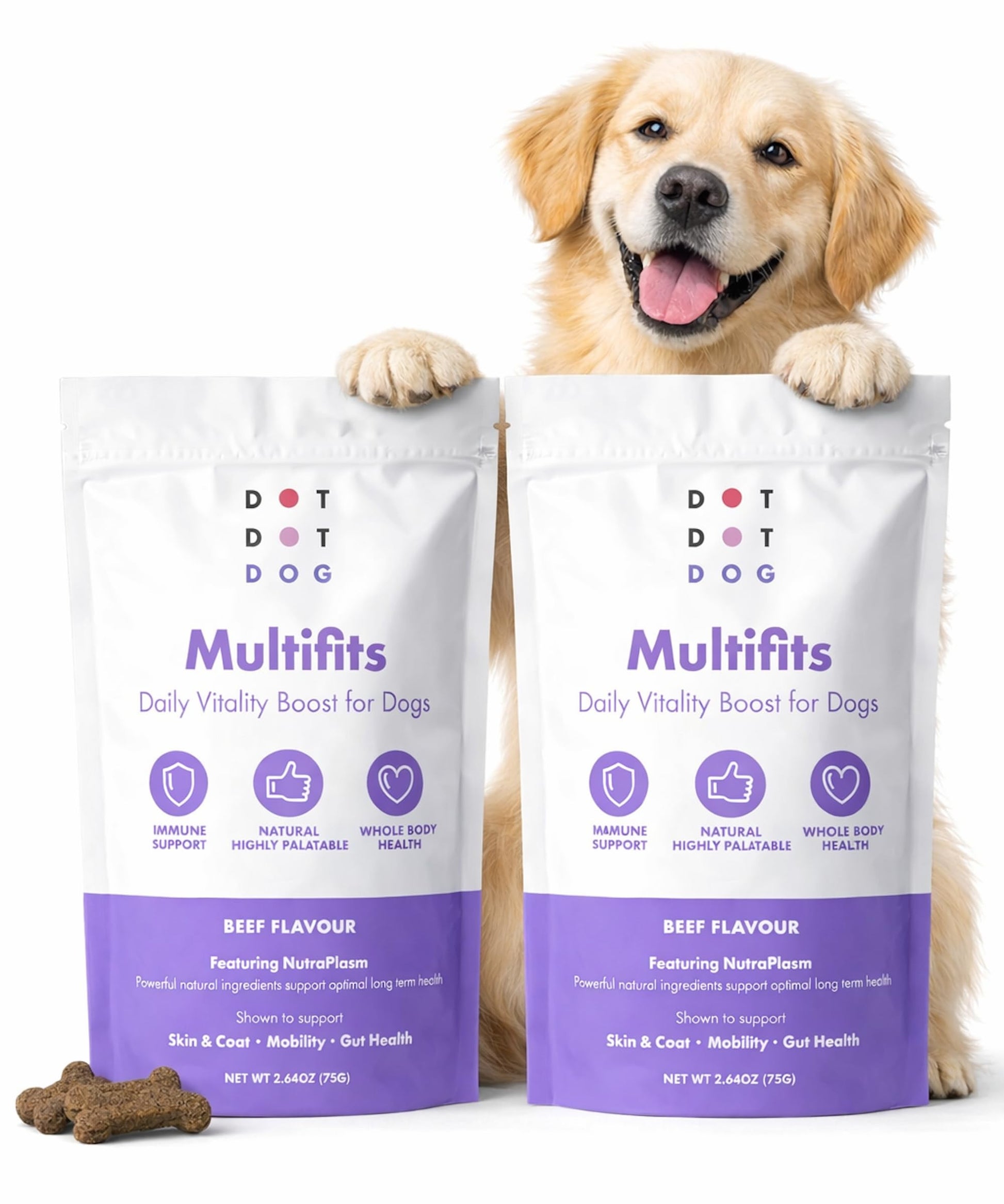 Multifit Mini Bones for Dogs (60 Pack) - Plasma Superfood Dog Supplements - Vet Endorsed Daily Dog Vitamins Biscuit for Immunity, Gut & Calm Behaviour - Collagen for Skin, Coat & Joints