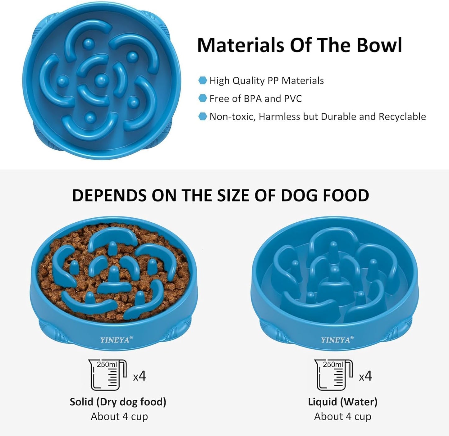 YINEYA 4 Cups Slow Feeder Dog Bowls Large Breed, Anti-Choking Pet Supplies, Maze Dog Food Bowl, Puzzle FeederThat Slow Down Eating