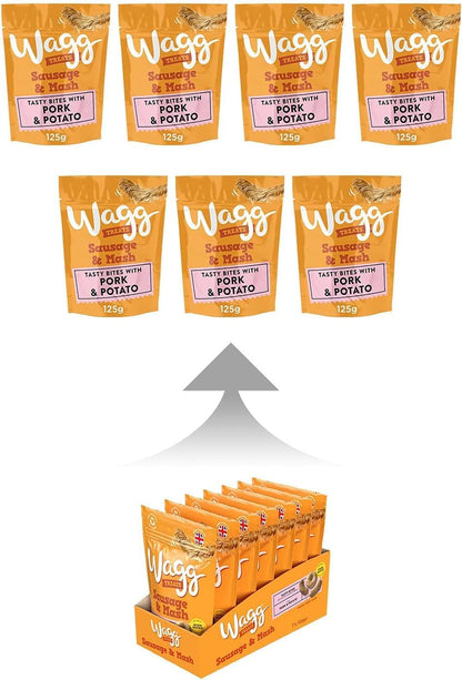 Wagg Sausage & Mash Tasty Bites Pork & Potato Dog Treats 125g (Pack of 7) - Oven Baked