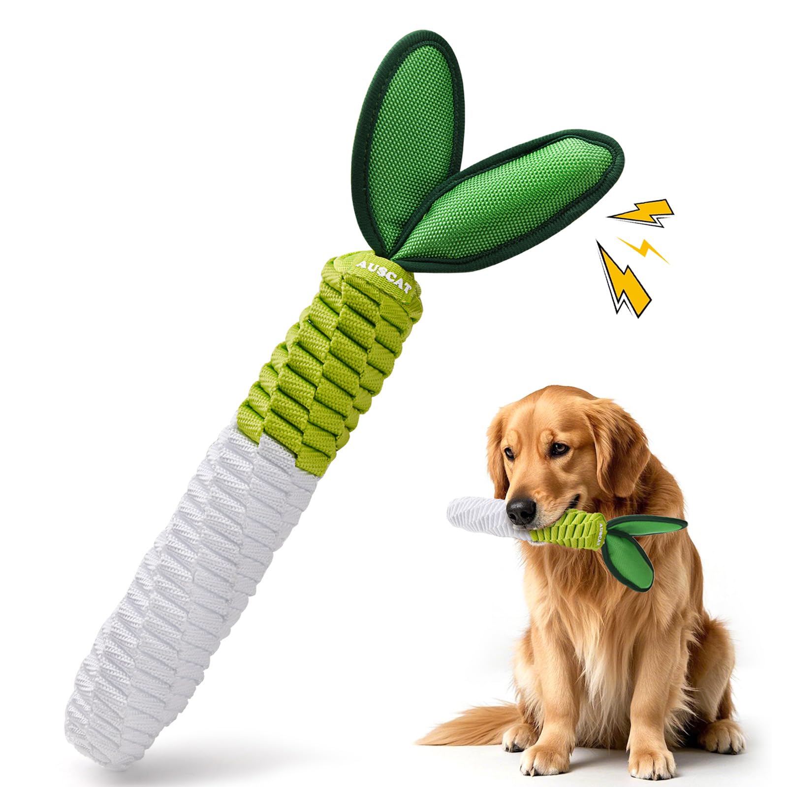 AUSCAT 2PCS Carrot Dog Rope Toy, Durable Braided Teething Toys, Tug of War Toy with Squeaker for Small Medium Large Dogs