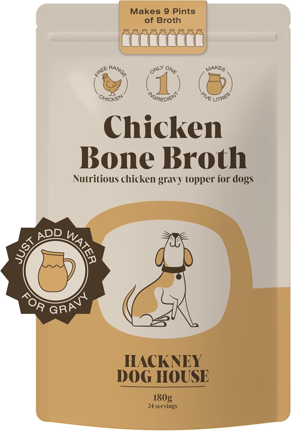 Chicken Bone Broth for Dogs & Cats | Create Delicious Bone Broth Gravy | Dog Food Topper for Picky Eaters | Each Pack Makes 9 Pints | Hackney Dog House