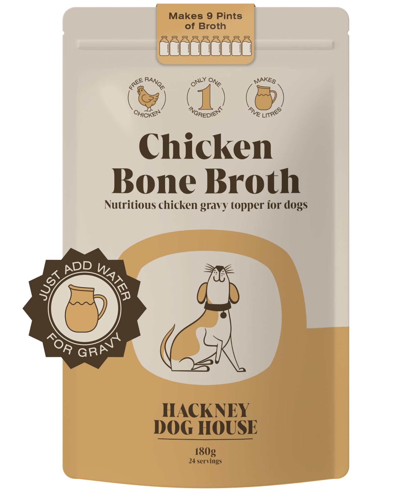 Chicken Bone Broth for Dogs & Cats | Create Delicious Bone Broth Gravy | Dog Food Topper for Picky Eaters | Each Pack Makes 9 Pints | Hackney Dog House