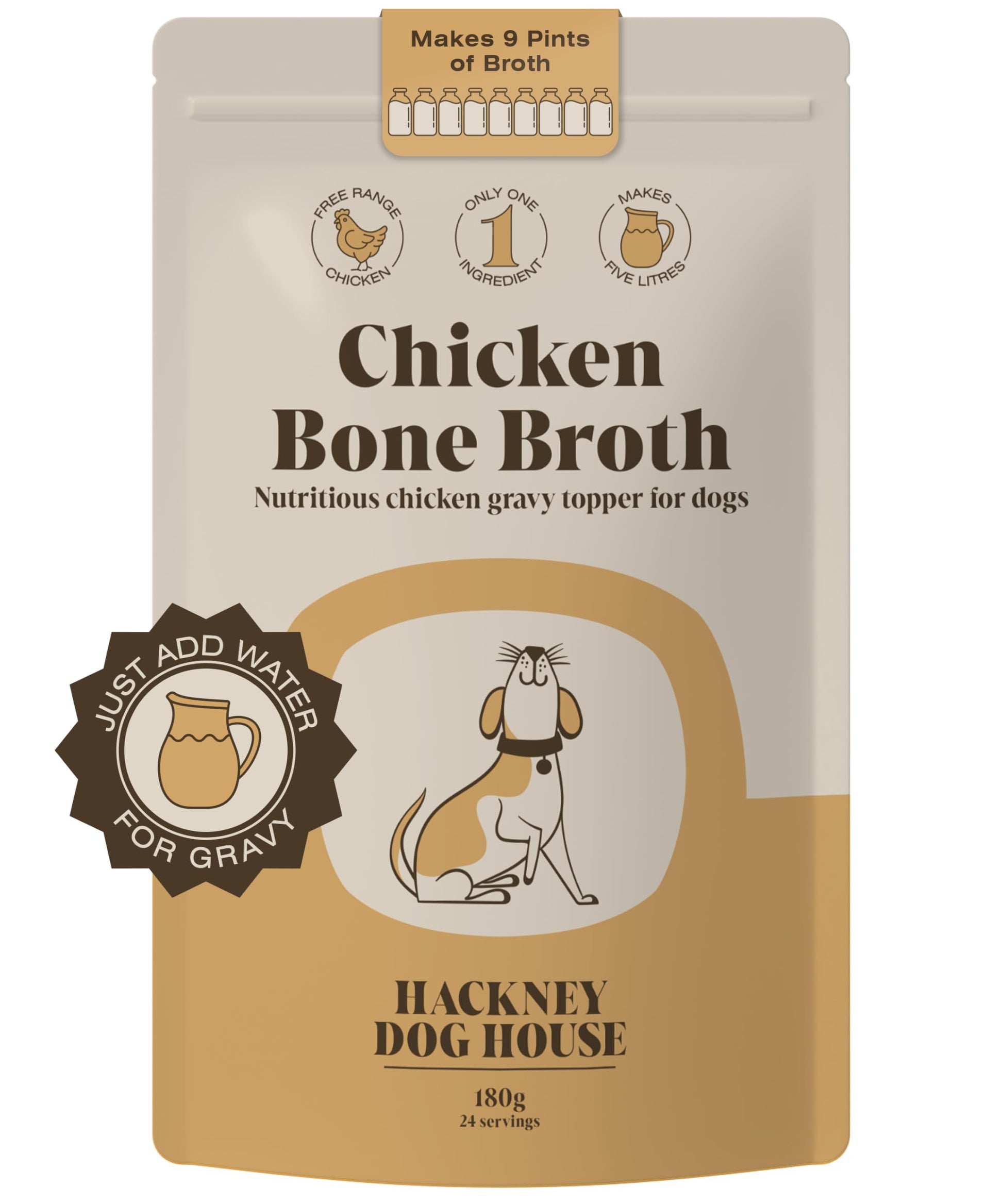 Chicken Bone Broth for Dogs & Cats | Create Delicious Bone Broth Gravy | Dog Food Topper for Picky Eaters | Each Pack Makes 9 Pints | Hackney Dog House