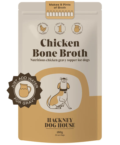 Chicken Bone Broth for Dogs & Cats | Create Delicious Bone Broth Gravy | Dog Food Topper for Picky Eaters | Each Pack Makes 9 Pints | Hackney Dog House