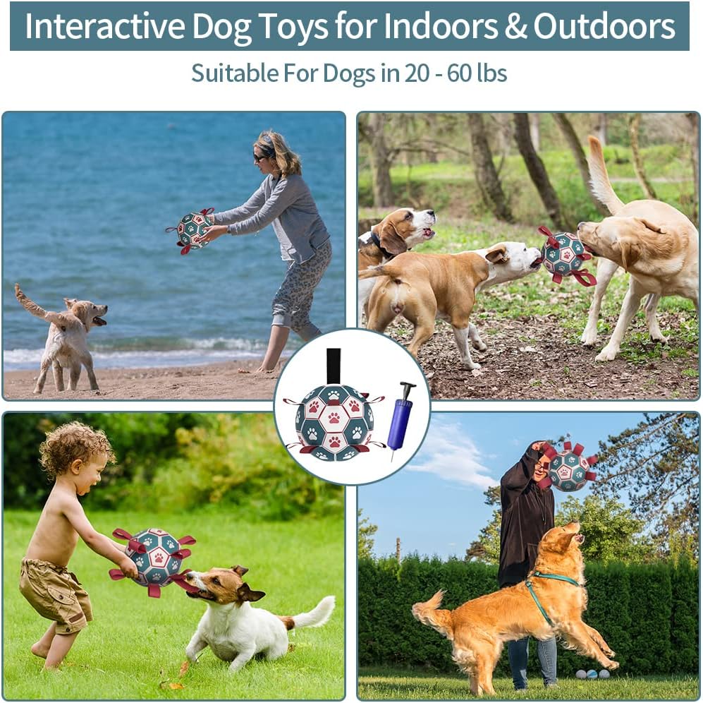 HETOO Dog Soccer Ball, Interactive Dog Toys for Tug of War, Water Toy, Durable Balls for Small & Medium Blue Red (6 inch)