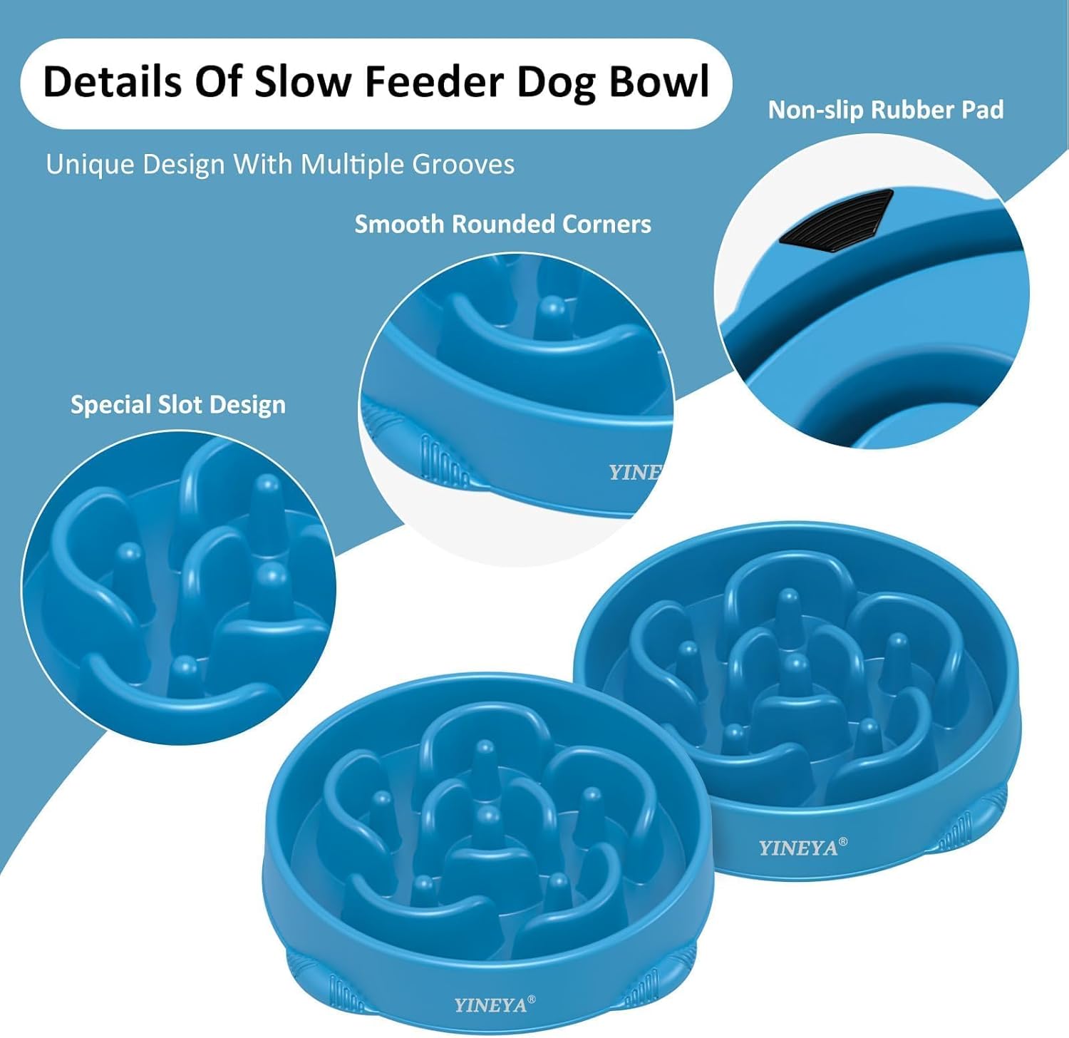 YINEYA 4 Cups Slow Feeder Dog Bowls Large Breed, Anti-Choking Pet Supplies, Maze Dog Food Bowl, Puzzle FeederThat Slow Down Eating