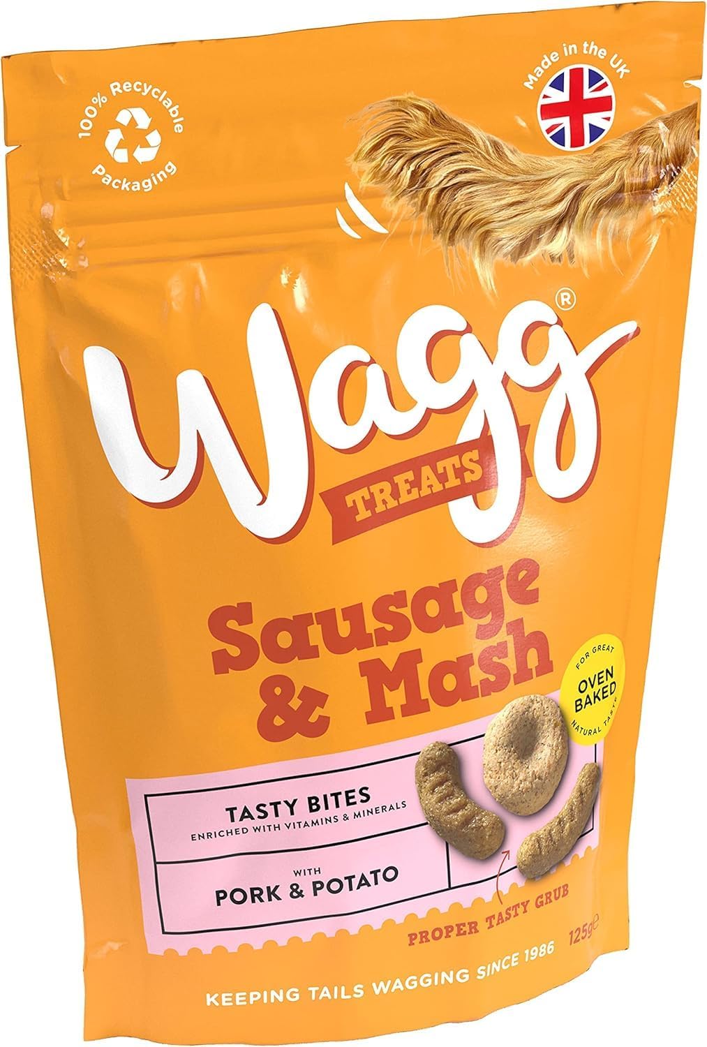 Wagg Sausage & Mash Tasty Bites Pork & Potato Dog Treats 125g (Pack of 7) - Oven Baked