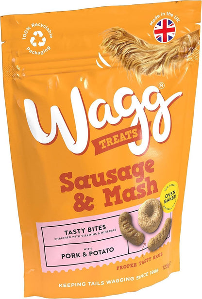 Wagg Sausage & Mash Tasty Bites Pork & Potato Dog Treats 125g (Pack of 7) - Oven Baked