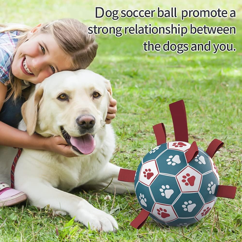HETOO Dog Soccer Ball, Interactive Dog Toys for Tug of War, Water Toy, Durable Balls for Small & Medium Blue Red (6 inch)