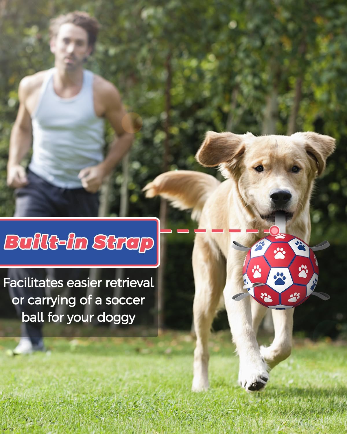 HETOO Dog Soccer Ball, Interactive Dog Toys for Doggies, Durable Dog Balls for Small & Medium Dogs Red White (6 inch)