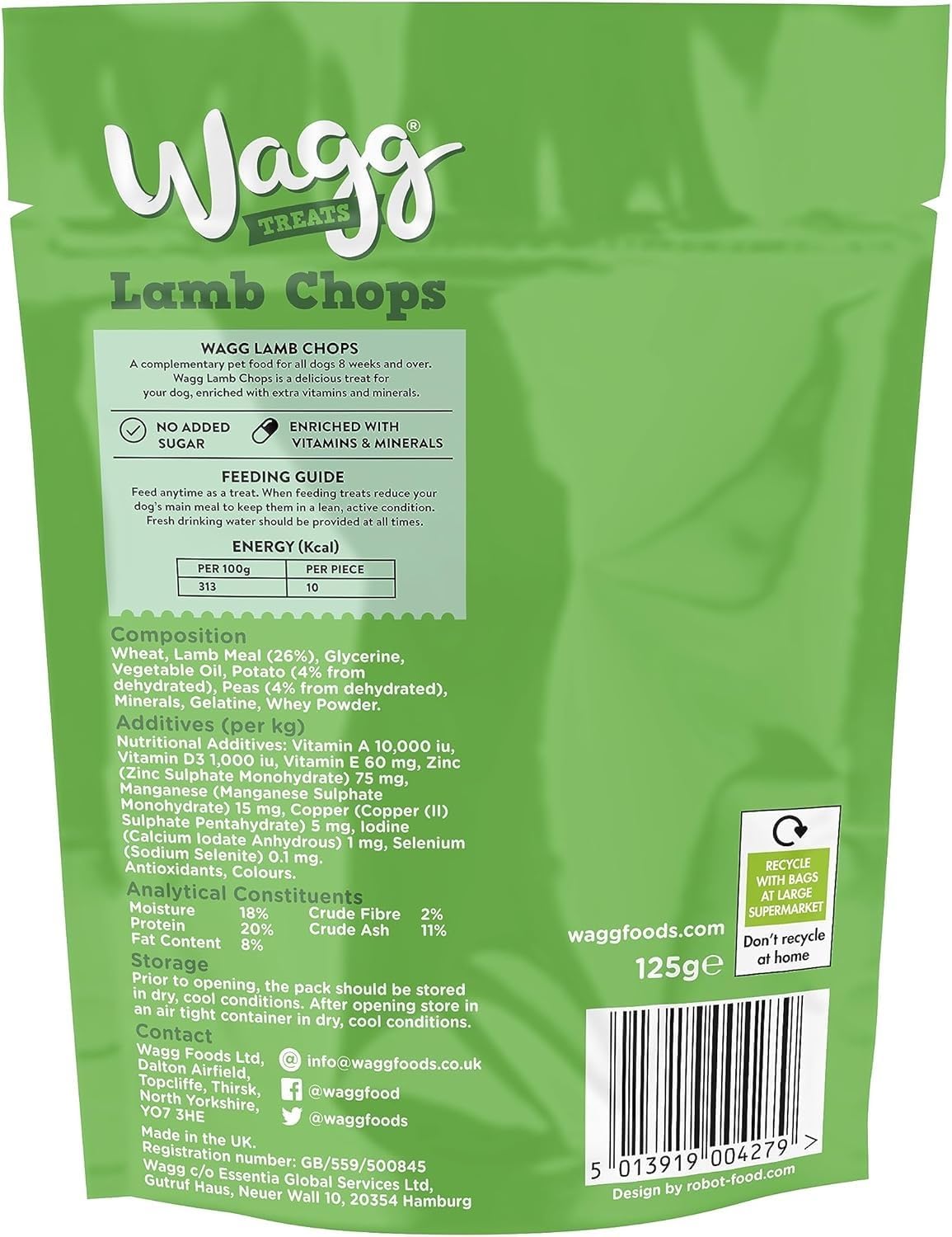 Wagg Mini Chops Lamb & Peas Dog Treats 125g (Pack of 7) - Oven Baked