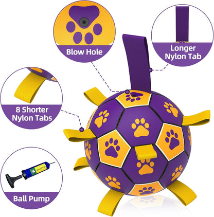 HETOO Interactive Dog Football Toys with Webbing, Durable Dog Balls for Small Medium Large Breed Dog Water Toy Indoor & Outdoor, Gift for Dogs (8 Inch)