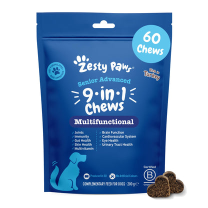 Zesty Paws 5in1 Multivitamins for Dogs | Supports Skin & Gut Health, Brain Function, Immune System, Physical Performance | With Vitamin A, B & C, Folic Acid, Biotin, L-Carnitine | Daily Use | 90 Chews