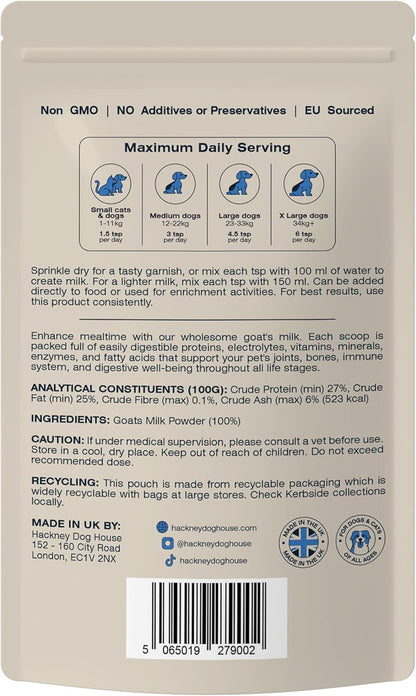 Hackney Dog House Goats Milk Powder for Dogs & Cats | Create Delicious Goats Milk-Drink | For Adult & Puppy | Each Pack Makes 12 Pints