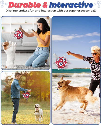 HETOO Dog Soccer Ball, Interactive Dog Toys for Doggies, Durable Dog Balls for Small & Medium Dogs Red White (6 inch)