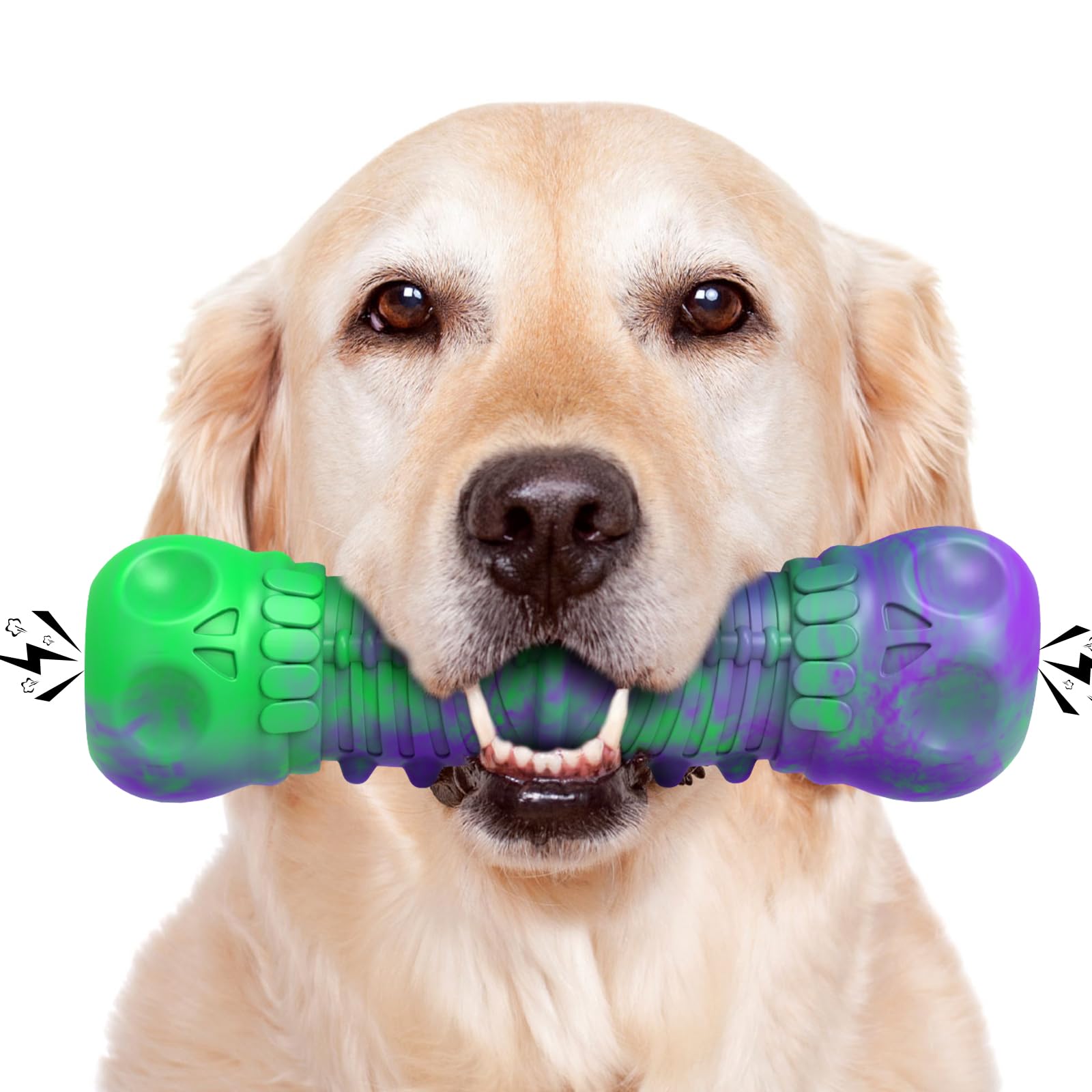 HETOO Dog Chew Toys Indestructible Dog Toys for Large Medium Breed Durable Rubber Squeaky Toy for Aggressive Chewers Tough Strong Bone Outdoor Interactive Dog Toys Birthday Gifts Purple