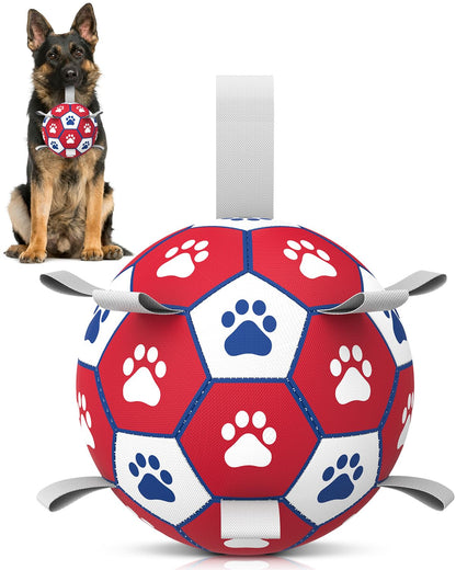 HETOO Dog Soccer Ball, Interactive Dog Toys for Doggies, Durable Dog Balls for Small & Medium Dogs Red White (6 inch)