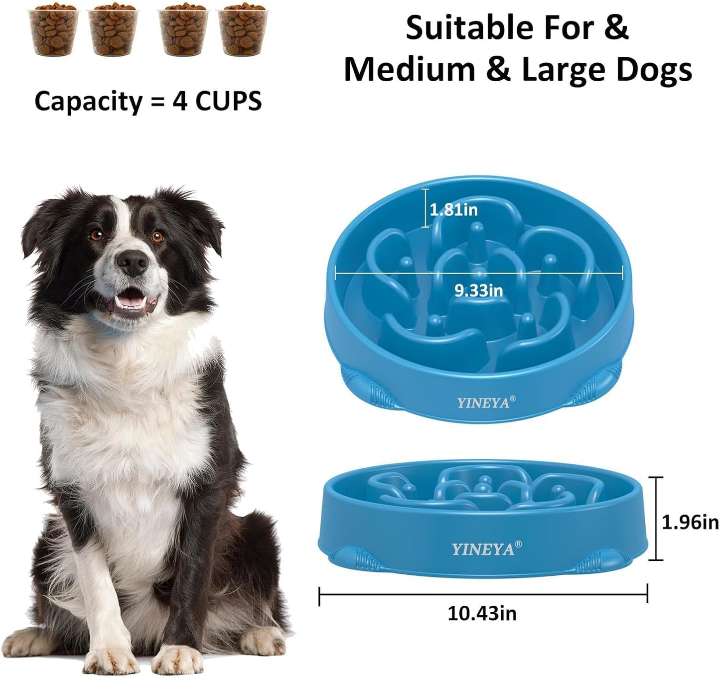 YINEYA 4 Cups Slow Feeder Dog Bowls Large Breed, Anti-Choking Pet Supplies, Maze Dog Food Bowl, Puzzle FeederThat Slow Down Eating