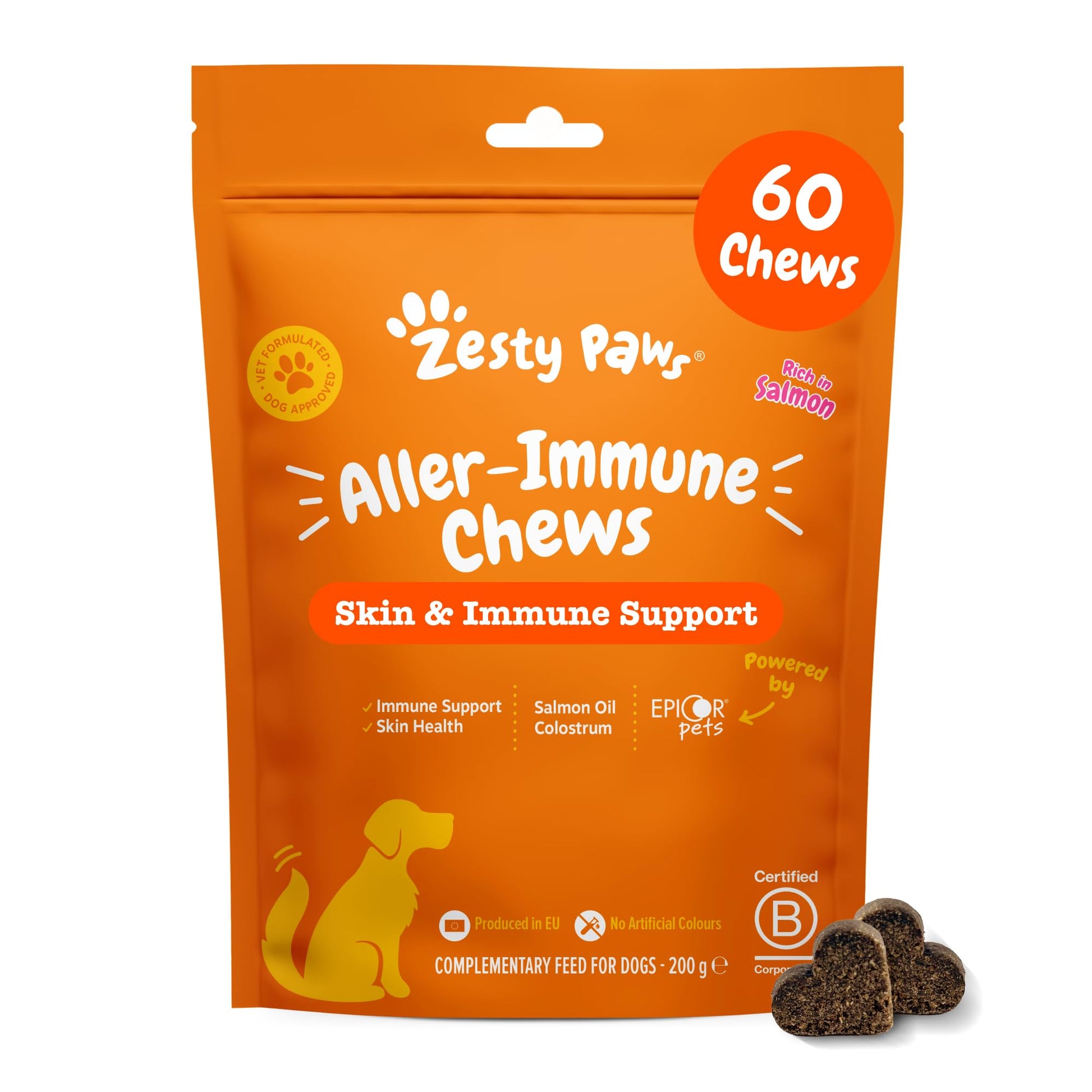 Zesty Paws Senior Aller-Immune Chews for Older Dogs | Supports Immune Function, Gut, Skin & Coat Health, For Itchy, Dry Skin | With Salmon, Probiotics, Postbiotics, Vitamin A | Daily Use | 90 Chews