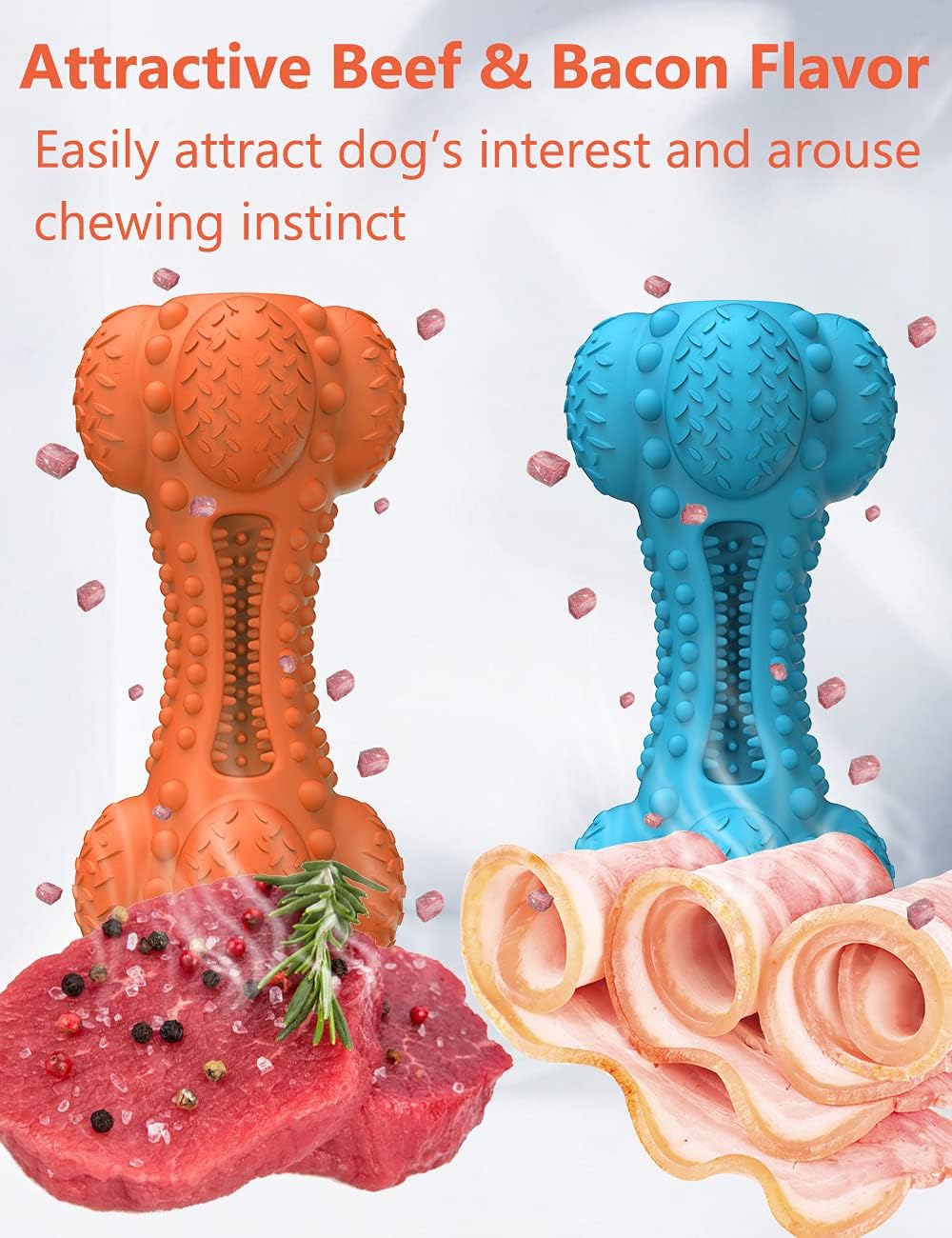 SCHITEC 2 Pack Dog Chew Toy, Indestructible Tough Squeaky Pet Chew Toy for Aggressive Chewers, Durable Natural Rubber Bone with Toothbrush, Large Medium Breed Teeth Cleaning Care