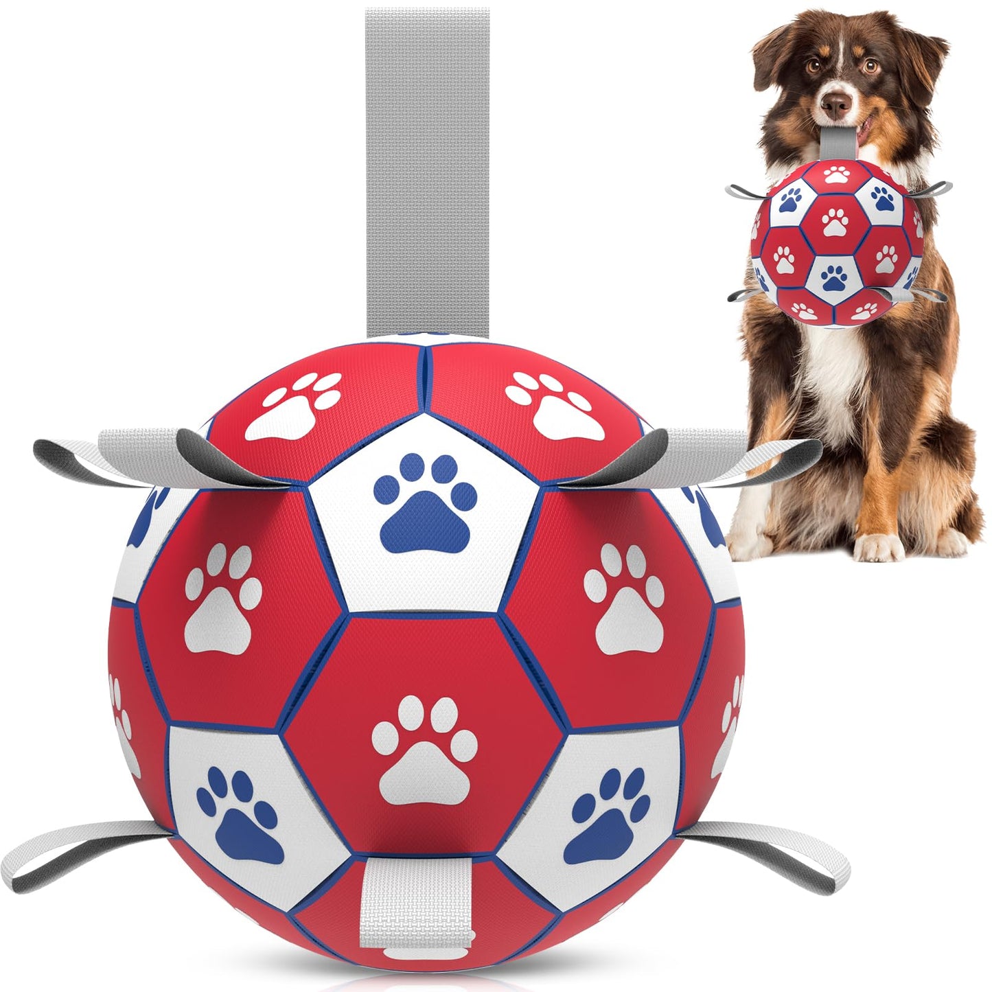 HETOO Dog Soccer Ball, Interactive Dog Toys for Doggies, Durable Dog Balls for Small & Medium Dogs Red White (6 inch)