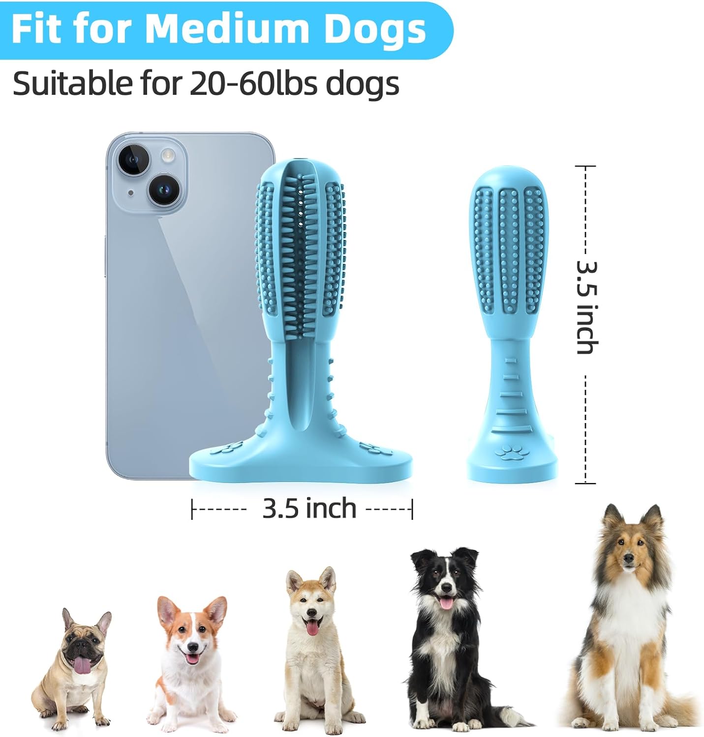 HETOO Dog Chew Toys, Dog Toothbrush Toys for Puppy Dental Care Teeth Cleaning, Natural Rubber Teeth Grinding Rod Gifts for Dogs (Blue)