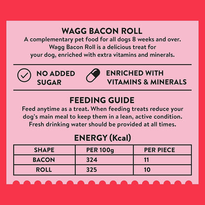 Wagg Bacon Roll Tasty Bites Pork Dog Treats 125g (Pack of 7) - Oven Baked