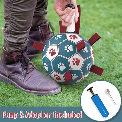 HETOO Dog Soccer Ball, Interactive Dog Toys for Tug of War, Water Toy, Durable Balls for Small & Medium Blue Red (6 inch)