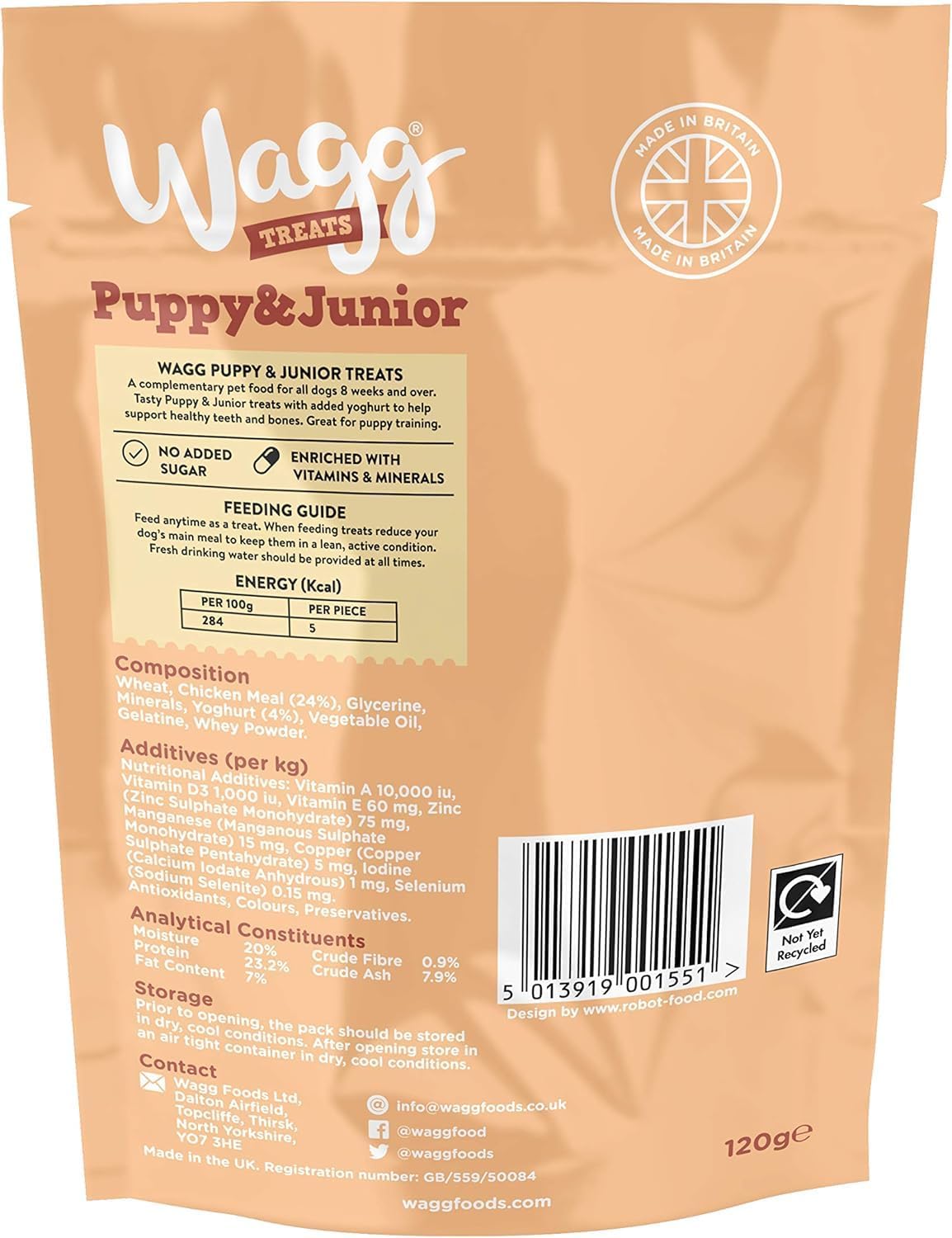 Wagg Puppy & Junior Meaty Bites Chicken & Yoghurt Dog Treats 125g (Pack of 7) - Oven Baked