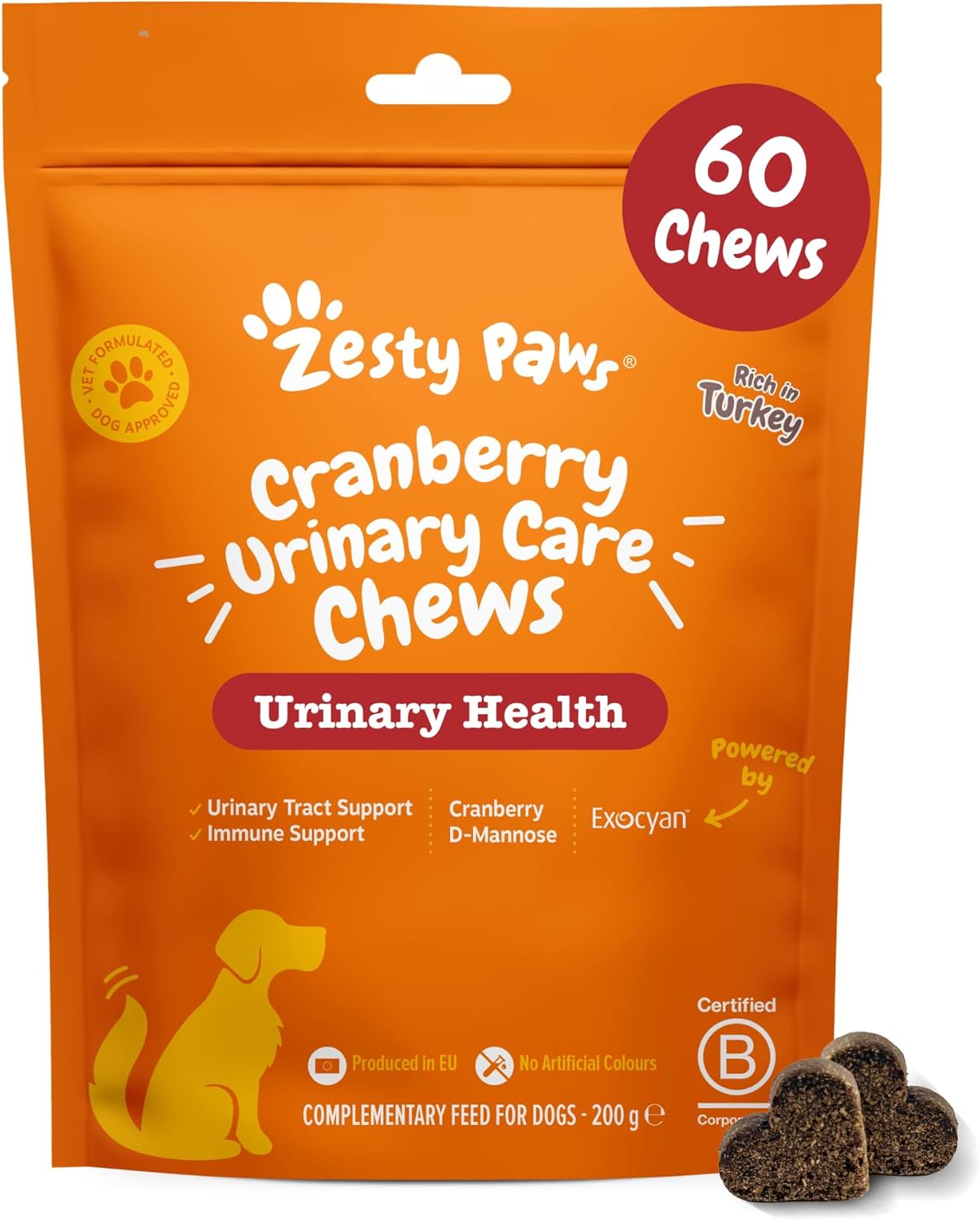 Zesty Paws Urinary Care Chews for Dogs | Supports Urinary Tract & Immune Function, Maintain pH Balance, Helps Incontinence | Contains Cranberry Powder, D-Mannose, Vitamins C| Turkey Flavour | 60 Chews