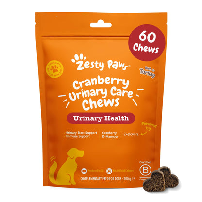 Zesty Paws Urinary Care Chews for Dogs | Supports Urinary Tract & Immune Function, Maintain pH Balance, Helps Incontinence | Contains Cranberry Powder, D-Mannose, Vitamins C| Turkey Flavour | 90 Chews